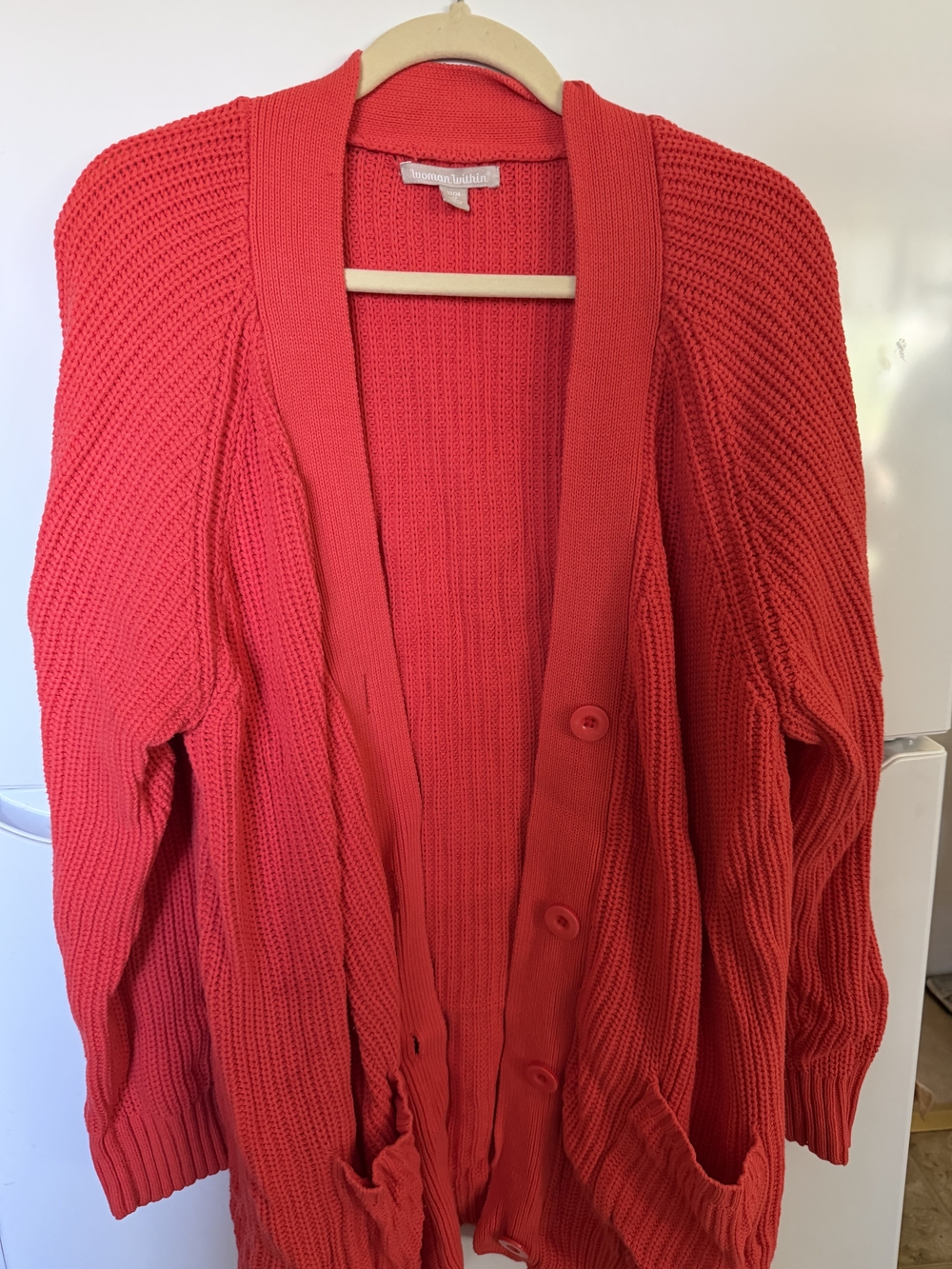 Woman Within Bright Red Button-Front Knit Cardigan